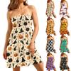 Women Casual Strapless Dress Halloween Print Sleeveless Mini Dress Summer Beachwear Party Dress
