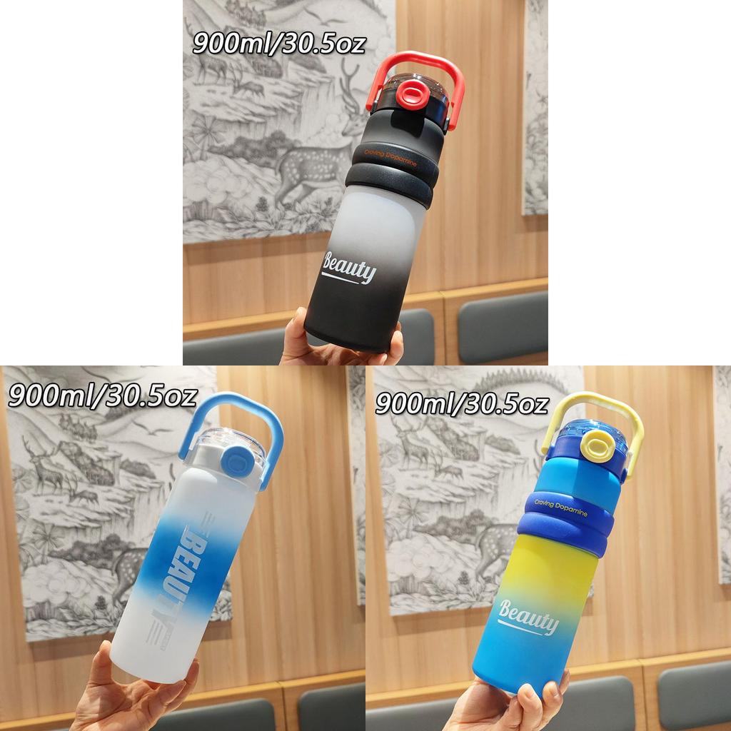 Gradient Color Plastic Drinking Bottle With Straw For Travel And Sports