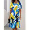 Comfortable Soft DressPatterns Women Mini Dresses Summer Short Sleeve Printed Plus Size Casual