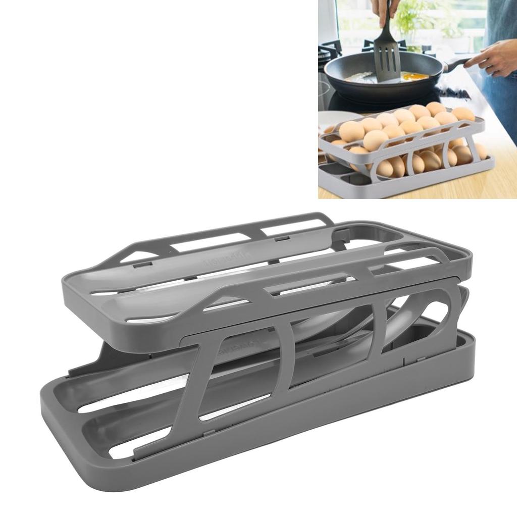 2 Tier Egg Dispenser Egg Holder Space Saving Rolling Eggs Dispenser   for Refrigerator Storage