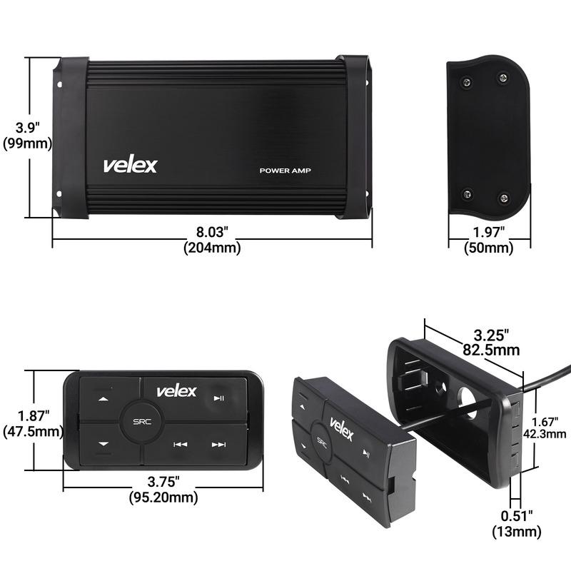Морской Bluetooth-усилитель класса D, 2 канала по 150 Вт пиковой мощности @4 Ом, с проводным пультом ДУ, мостовое подключение до 300 Вт×1 @8 Ом