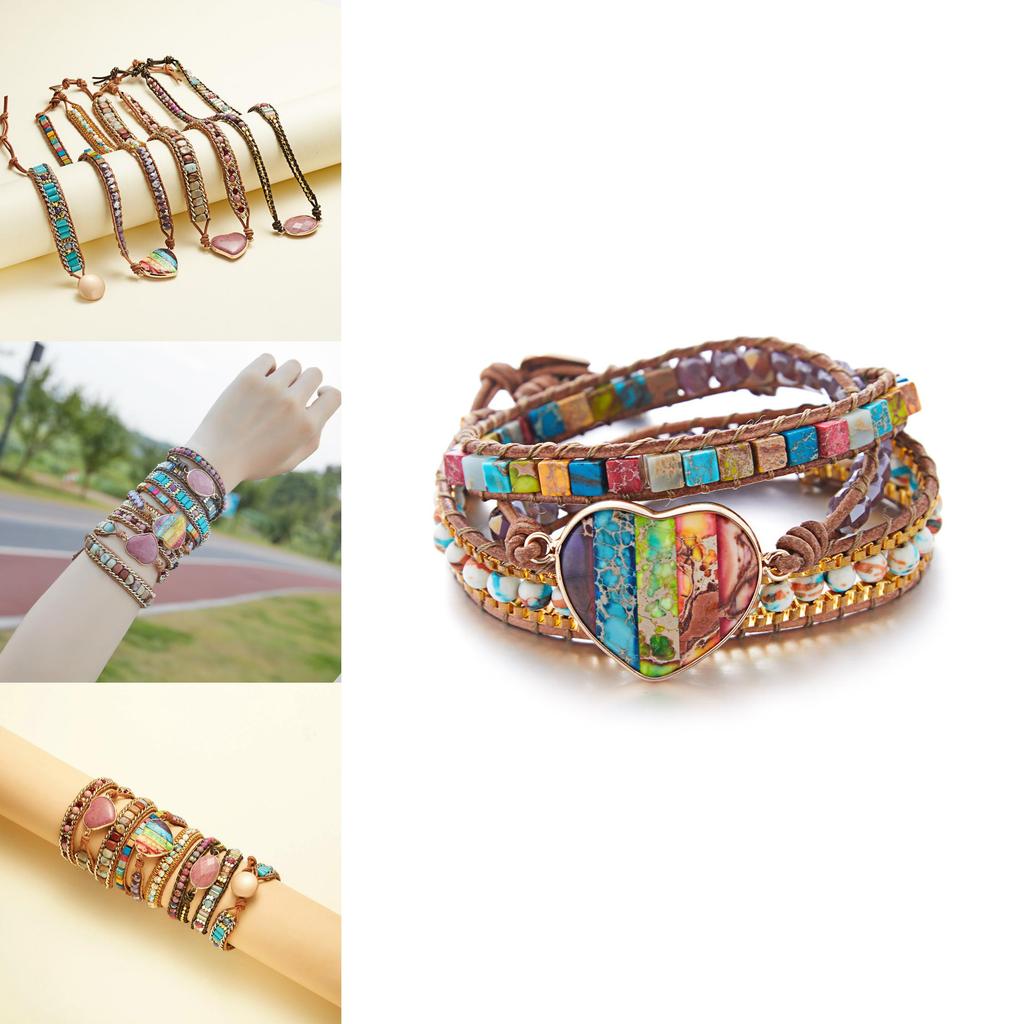 Three Layer Winding Leather Beaded Bracelet With Agate Stones For Women Gift