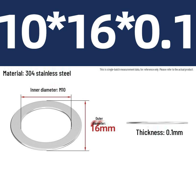304 Stainless Steel Ultra-Thin Flat Washers - Available in Thickness: 0.1mm, 0.2mm, 0.3mm, 0.5mm