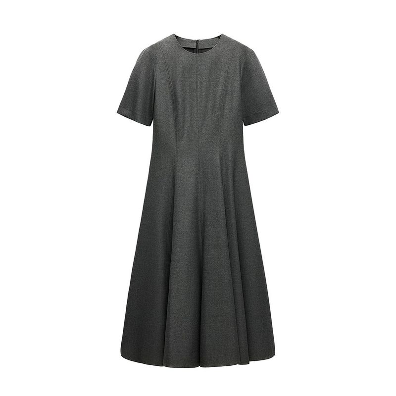 Za2025 Spring New Women's Clothing Waist-Tight Slim Looking Wave Wide Round Neck Short Sleeve Midi Skirt Dress 2648952