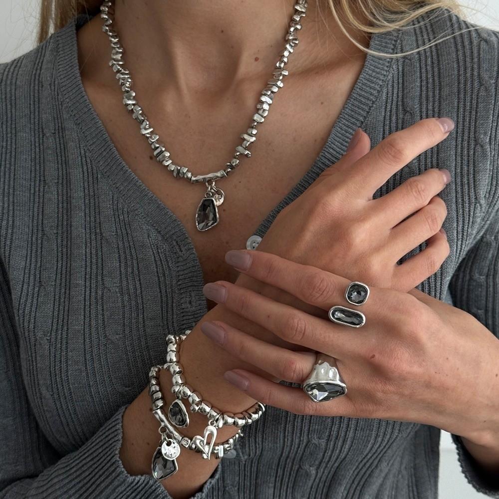 CCB Beads Black Zircon Necklace Irregular Choker Necklace Women Accessories