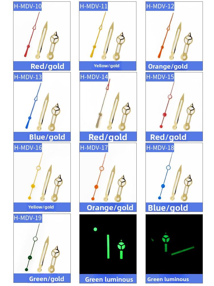 Gold pointer For Casio Marlin MDV-106 watch Green Luminous Watch Movement hour Modified MDV106 watch dial minute second hands
