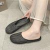 Mode 2025 Sommer Neu Atmungsaktiv Mode Damen Wohnung Gestricktes Design Hausschuhe Luxuriös Bequem Halbblock Flache Sandalen Hausschuhe