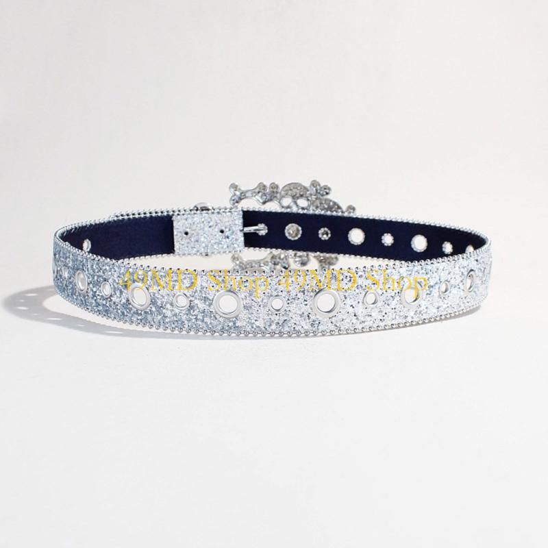 49MD Elegant Crystal Skull Buckle Belt for Women Punk PU Leather Glittering Sequins Designs for Western Cowgirls Lookings