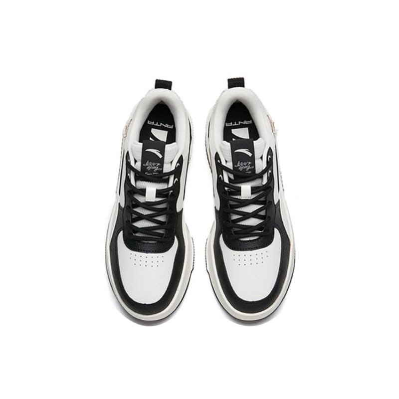 Anta Slip Resistant Shock Absorbers With Abrasion Resistant Properties Low Top Skateboard Shoes Women's White Black Sneakers 922228012-5