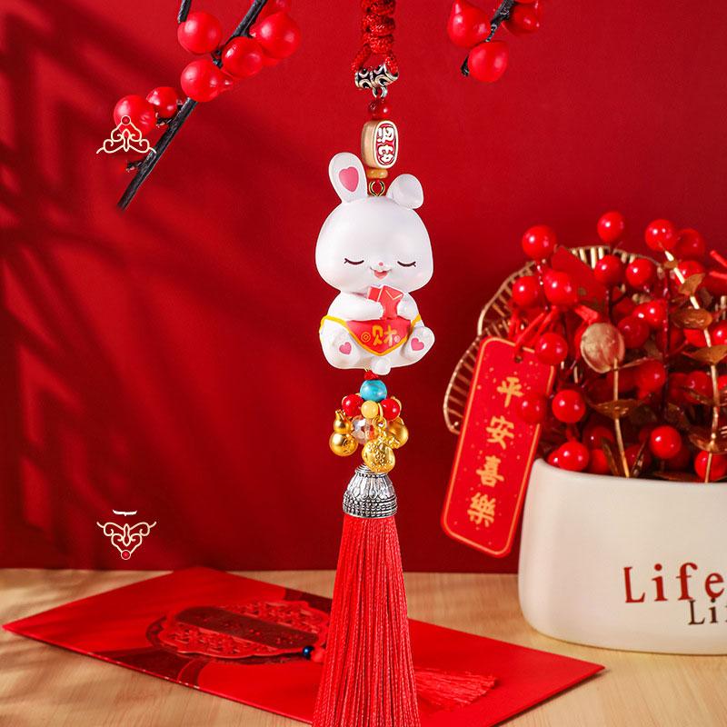 2024 New Year Rabbit Car Pendant Car Mirror Cute Rabbit Decoration Ornament Hanging Valentine's Day Gift Automotive Interior