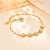 Fashion 18K Gold Stainless Steel Lip Chain 5 Zircon Heart Bracelet Ladies 2565