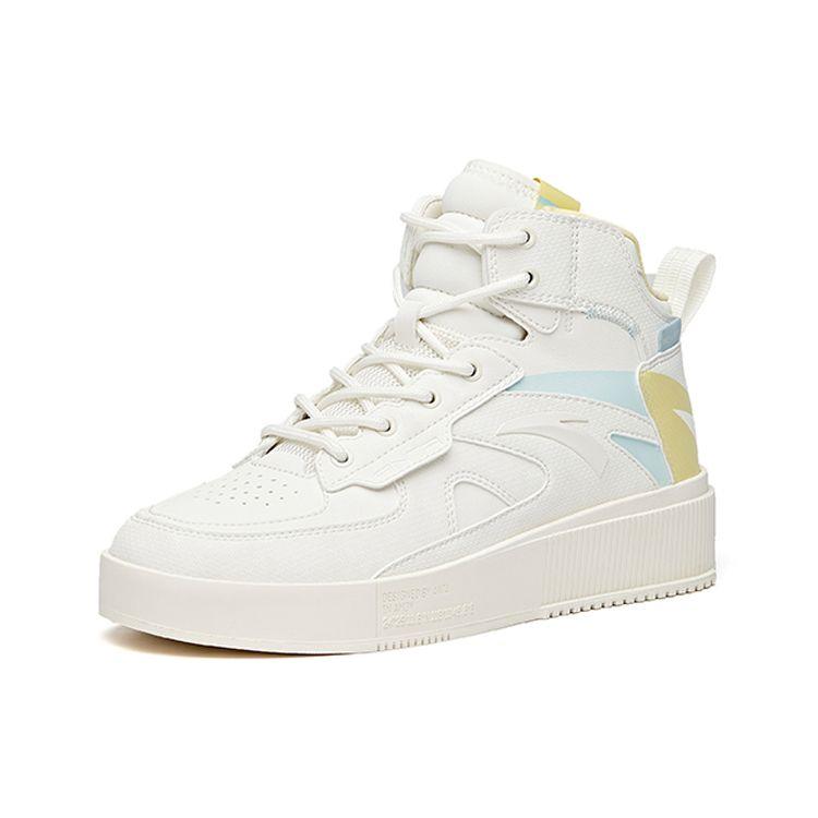 Anta Lifestyle Series Trendy Casual High-Top Skate Shoes Women Sneakers White Yellow Blue 922048012-4