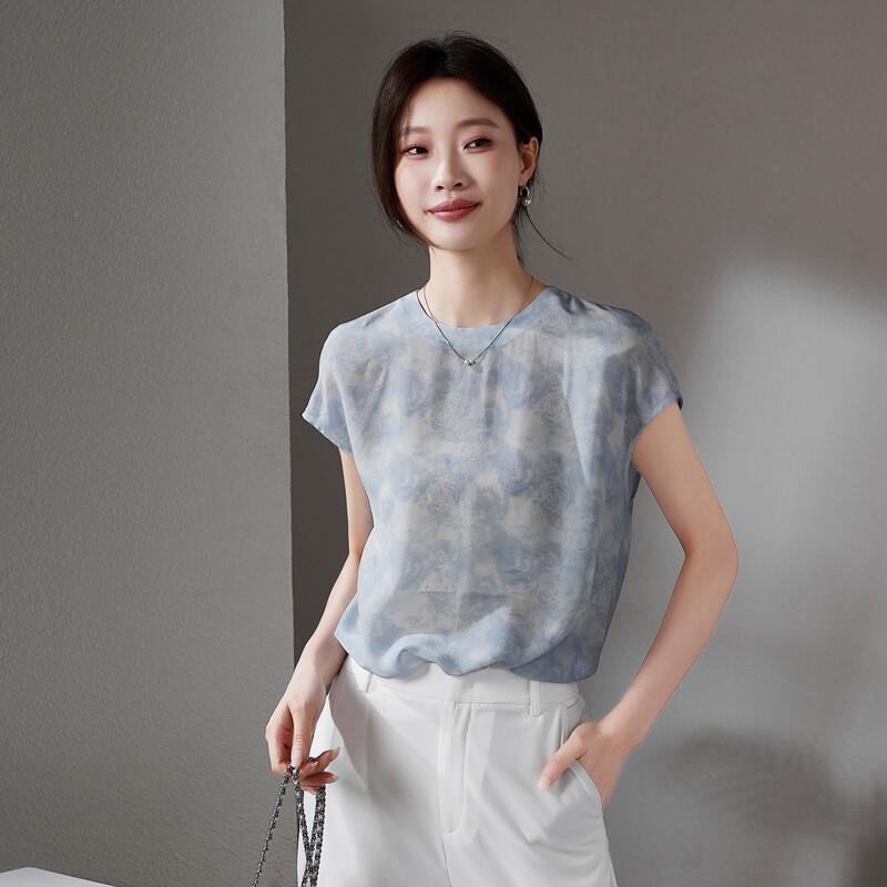SOFSIL Women s 100% Silk Short Sleeve Blouse L синий