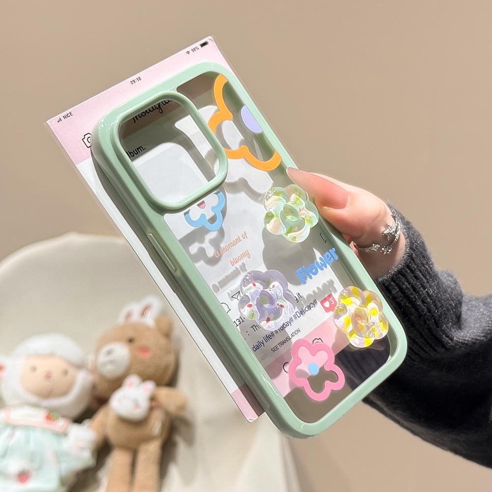 ins wind flower is suitable for iPhone17/16promax mobile phone case, all-inclusive transparent Apple 15 protective case.