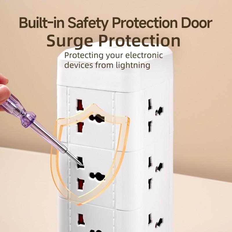 Multiple Ports Automatic Overloaded Switch Socket Board Household Power Expansion Tower Socket Surge Protector