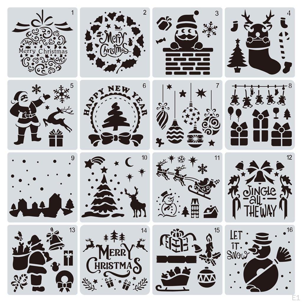 16Pcs/Set Christmas Stencils Template Templates for painting Stamping Cake Cards Crafts