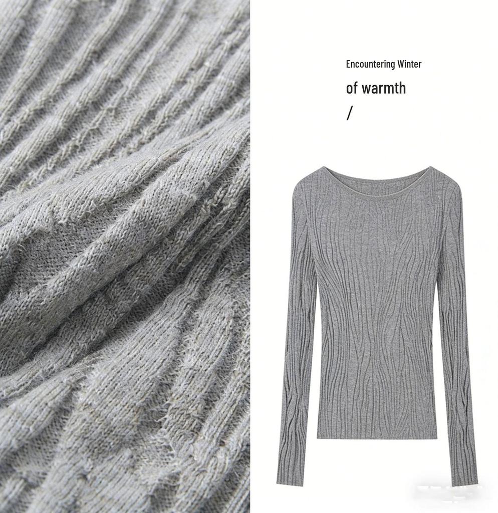 Women's Autumn & Winter Seamless Slim Fit Sweater - 100% Pure Yangtze Wool with Water Wave Texture, 18-Gauge Knit
