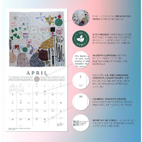 Marble City Press Modern Quilts Calendar 2026 | 12" x 24" Fiber Arts Calendar 12 Month Maker Improv Quilting Patterns, Heidi Parkes, Sewing and