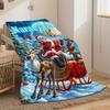 [1pc Christmas Throw Blanket] Soft Custom 1pc Christmas Santa Claus Reindeer Sleigh Snowy Scene Flannel Throw Blanket | 3D Digit