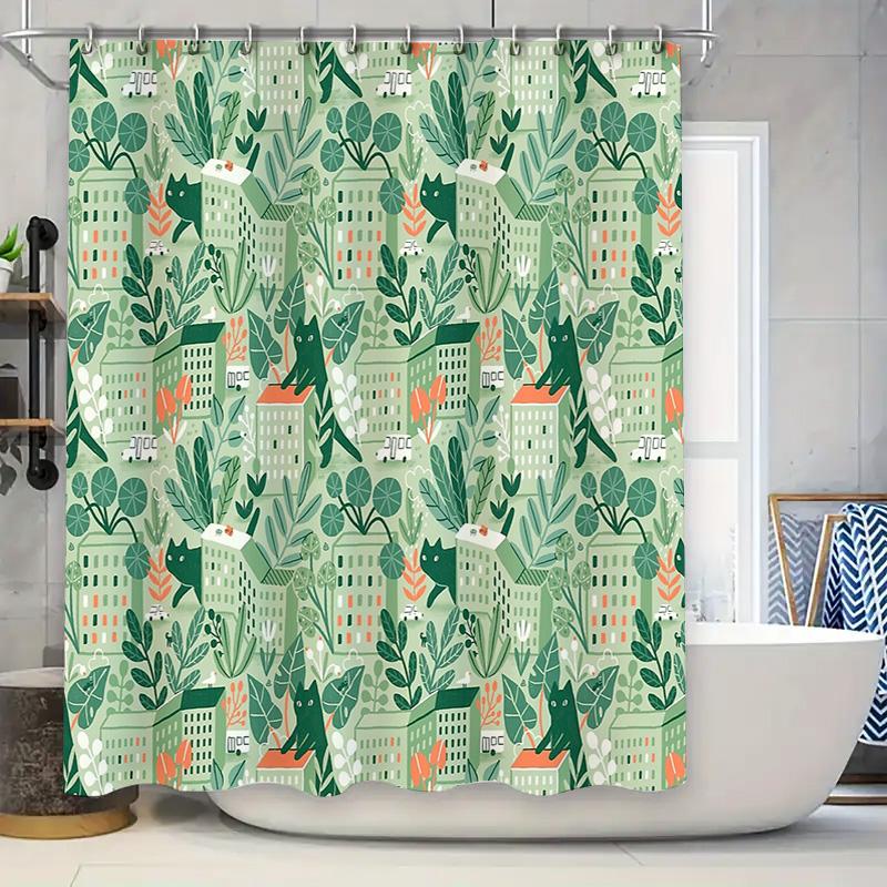 

Botanical Shower Curtain Forest Green Plants Leaf Pattern Bathroom Decor Nature Theme Fabric Backdrop Waterproof Modern Style W60H190(CM)-1 Pcs