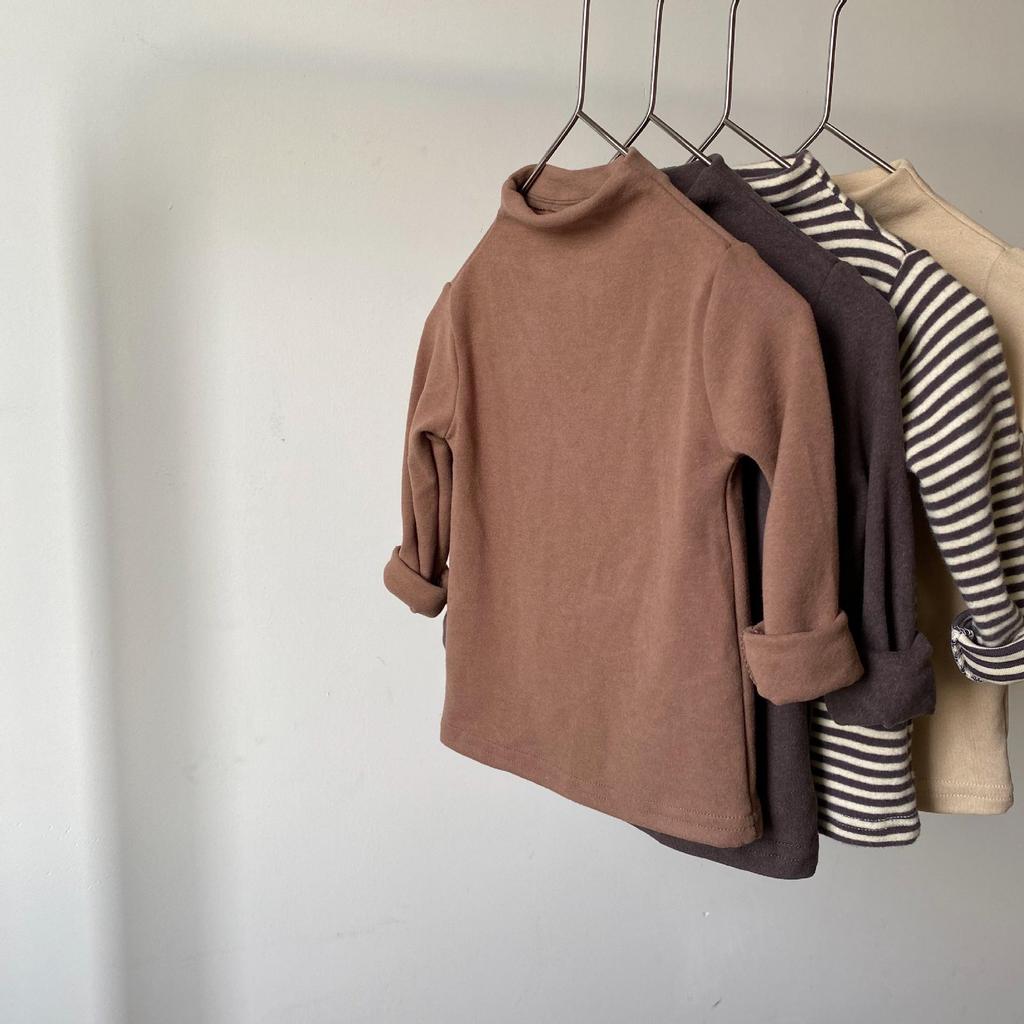 GL-Kids Koszulka bawełniana w stylu koreańskim - Szczotkowana, Pogrubiona, Półwysoki dekolt, Jesień/Zima, Unisex dla chłopców i dziewczynek.