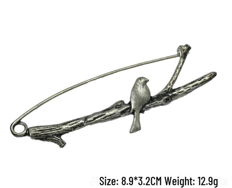 "Broșă Pin Pasăre Retro din Aliaj, Ramură de Bambus, pentru Cardigane de Damă"