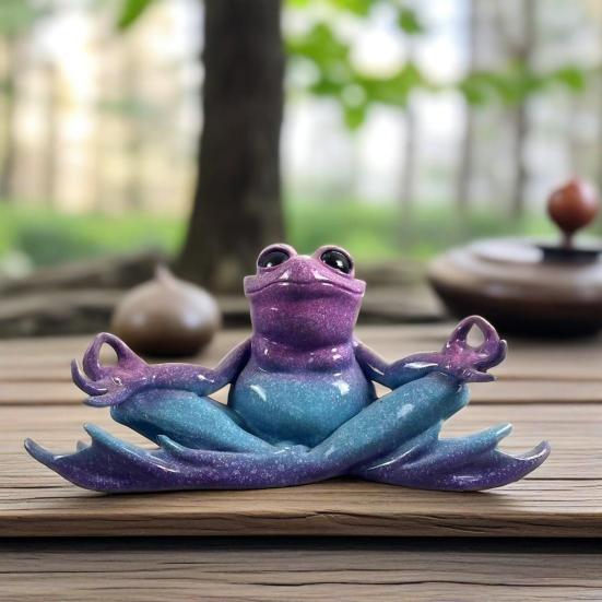 Meditation Frog Statue Sitting Frog Figurine Resin Animal Sculpture Indoor Outdoor Garden Desktop Decoration Ornament