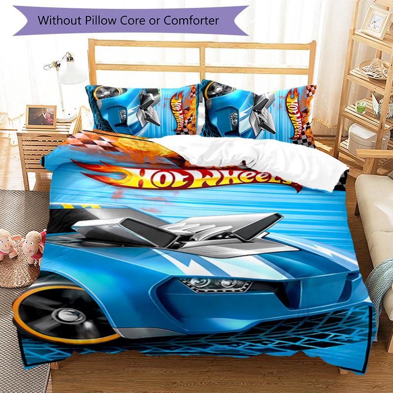 3pcs Hot Wheels logo pattern bedding set duvet cover set includes duvet cover &pillowcases, perfect all season bedroom decoration & gift