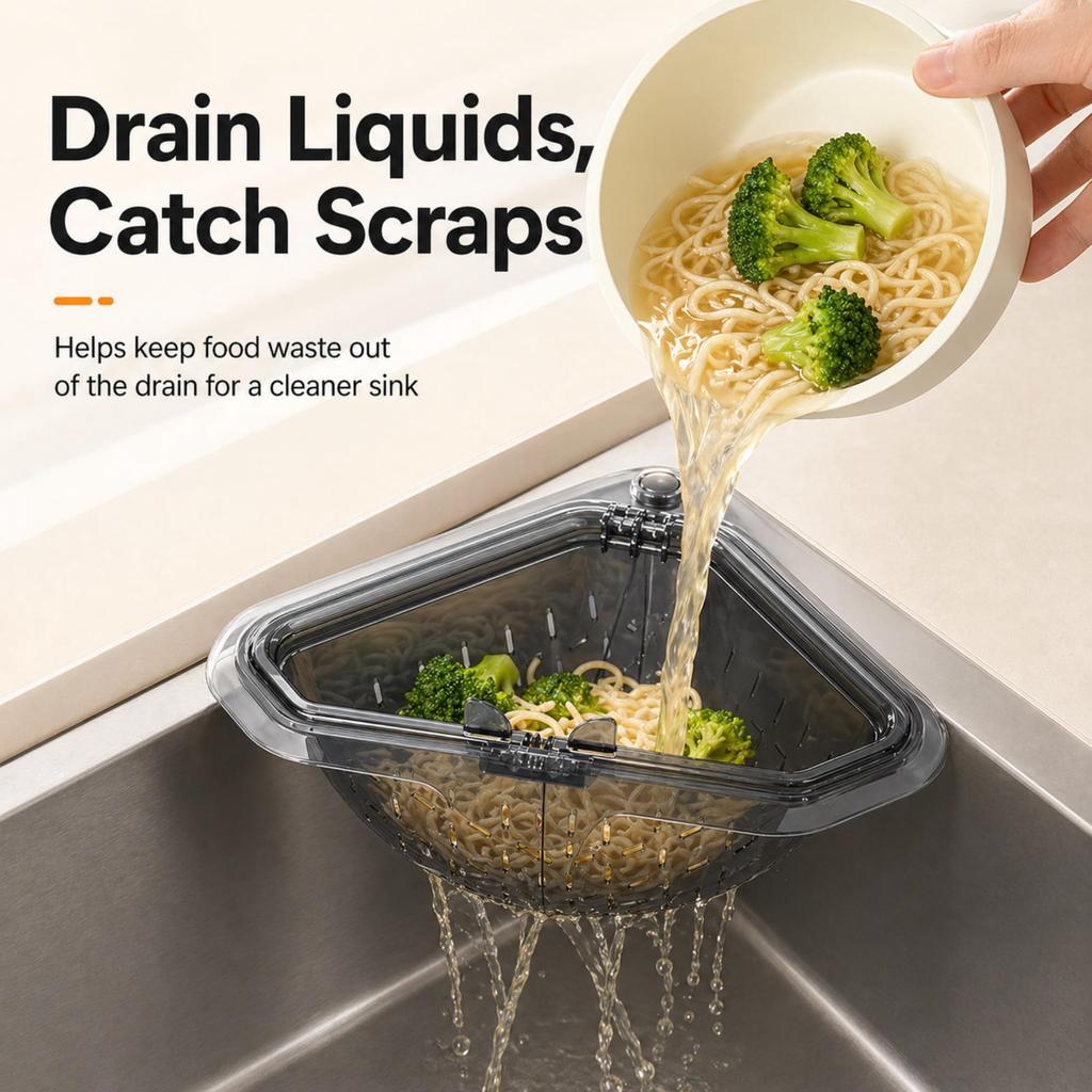 Magnetic Triangle Sink Strainer, Food Grade Corner Sink Strainer for Kitchen, Food Waste Catcher Basket for Sinks
