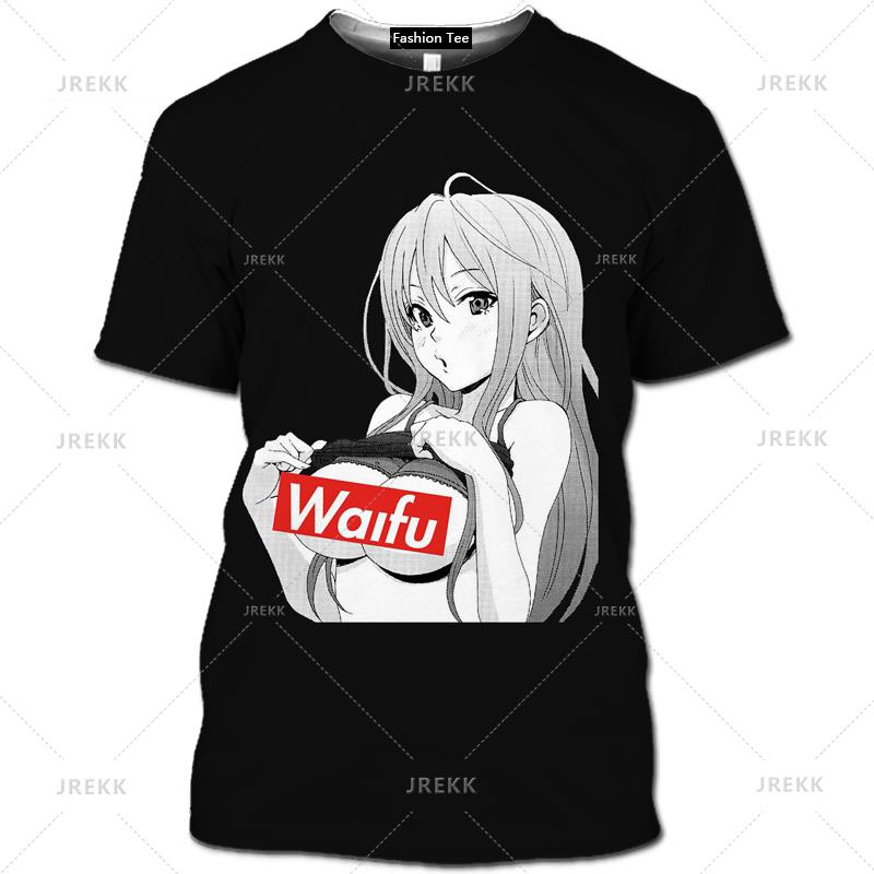 Japan Anime Kawaii T Shirt 3D Printed Sexy Senpai Girl Short Sleeved Hentai Bikini Ropa Hombre Men Casual Cosplay Loli Waifu Tee