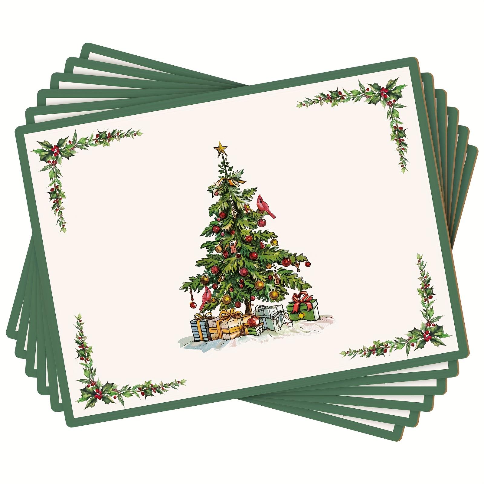 Weihnachten Kork Tischsets Set von 6 Weihnachtsbäume Mit Korkrückseite Tischsets 15,7 X 11,7 Zoll Hitzebeständig Tischunterlage Dekorationen für Weihnachtsfeiertage Esstisch Hochzeit 6Pcs black