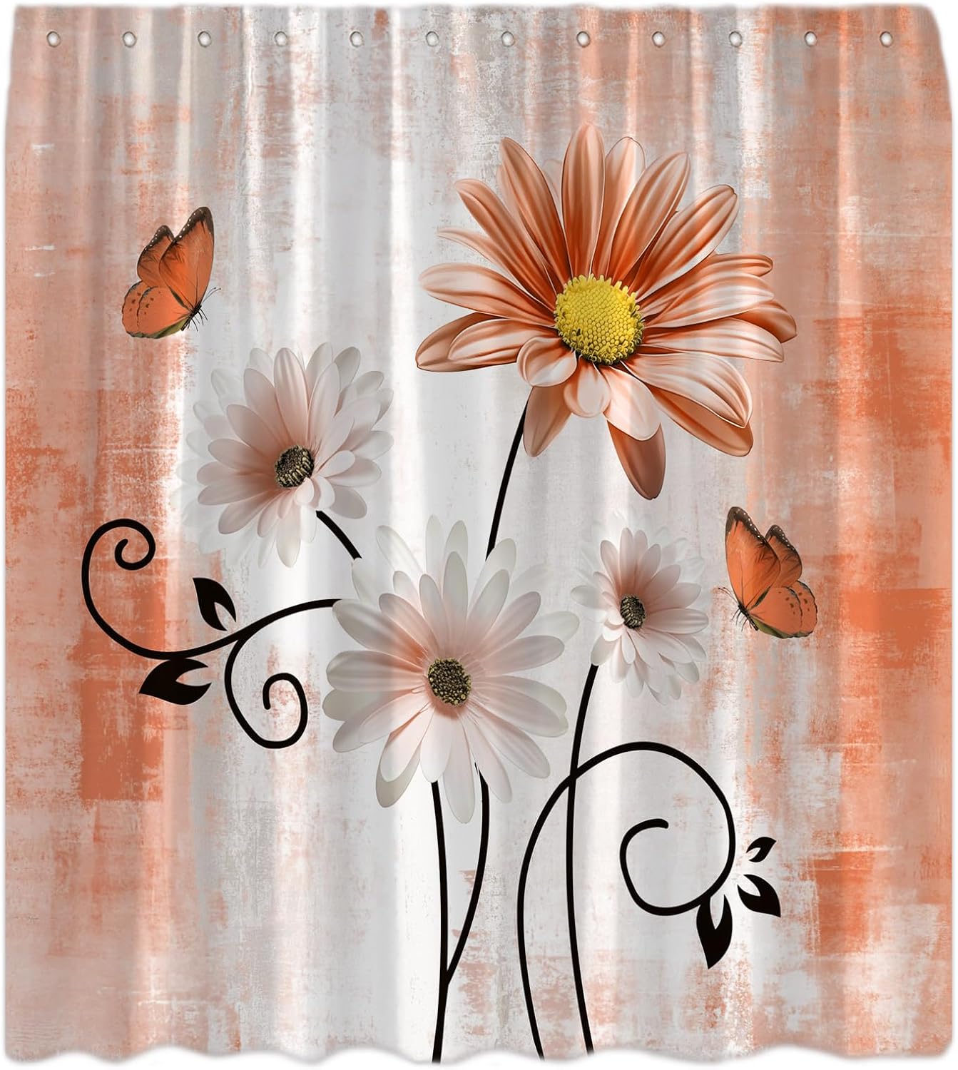 

Rustic Farmhouse Shower Curtain Purple Daisy Floral Flowers And Butterfly Country Abstract Art Bath Curtain With Hooks W60H190(CM)-1 Pcs