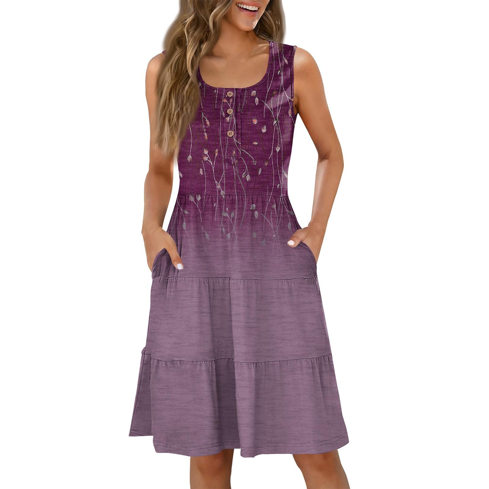 

Женские летние повседневные платья с круглым вырезом и винтажным цветочным принтом без рукавов M