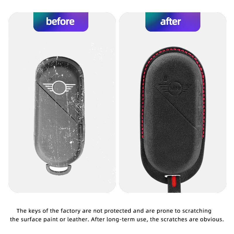 Alcantara Suede Car Key Case Cover Protector for Bmw Mini Countryman Cooper One 23 -24 Remote Accessories Holder Shell Keychain