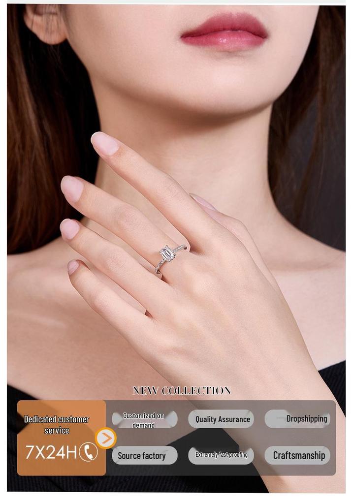 S925 Silver Classic 4CT Emerald Cut Moissanite Ring for Women