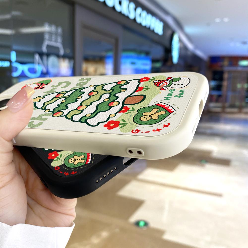 Tenký kreslený vianočný stromček Kožený zadný kryt PU kožený kryt Puzdro na telefón pre Samsung