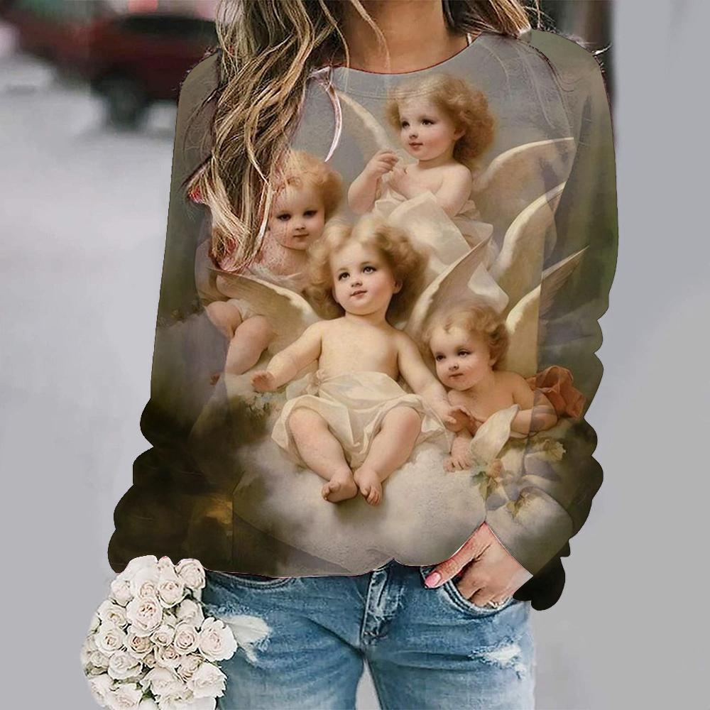 Fashion New Cute Angel Baby 3D Print Sweatshirts Women Casual Long Sleeve Hoodies Y2k Streetwear Pullovers Tops Female Clothing