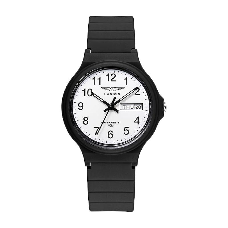 Casual Sports Double Calendar Neutral Watch Waterproof Silicone Small Black Watch Quartz Watch