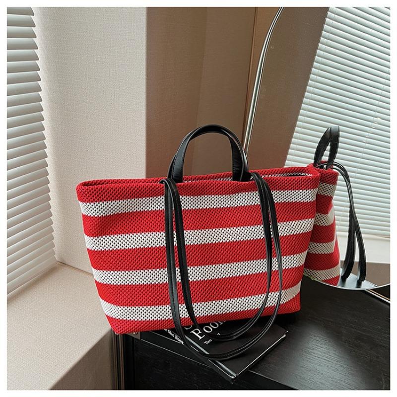 

Модная сумка-тоут большой вместимости для поездок на работу, женская новая полосатая сумка через плечо, повседневная портативная сумка-тоут контрастных цветов красный