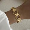 Stainless Steel Exaggerated Wide Cuff Bangle for Women Gold Color Flower Butterfly Leaves Sun Geometric Bracelet Party Jewelry