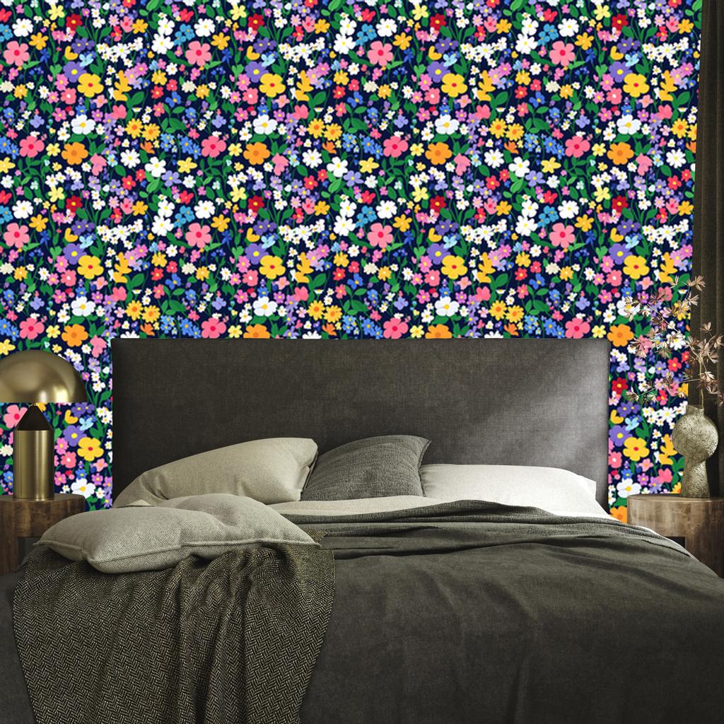 Wallpaper Small Flowers Blue and Navy Blue for Living Room and Bedroom 50x1000