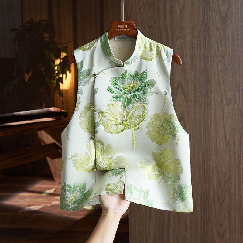 2025 Early Spring Partial Vest Diagonal Placket Women's New Luxury Women's Temperament Fashionable Antique Women's Clothing