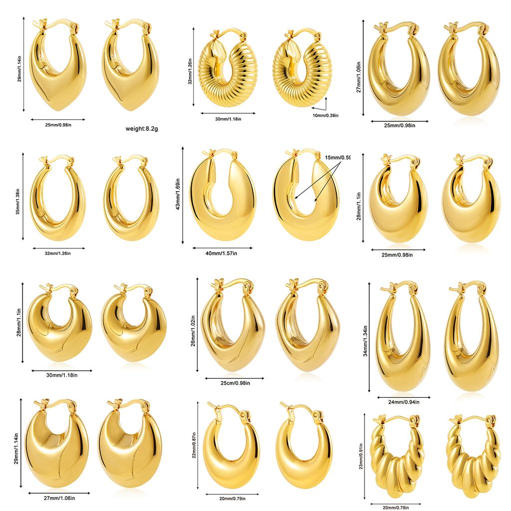 Modne błyszczące kolczyki koła ze stali nierdzewnej dla kobiet, pozłacane, gruba tekstura, geometryczne kółko, biżuteria vintage