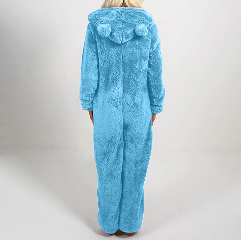 2024 Trendy EU & US Fall/Winter Fleece-Lined Thick Hooded Jumpsuit Pajamas for Women