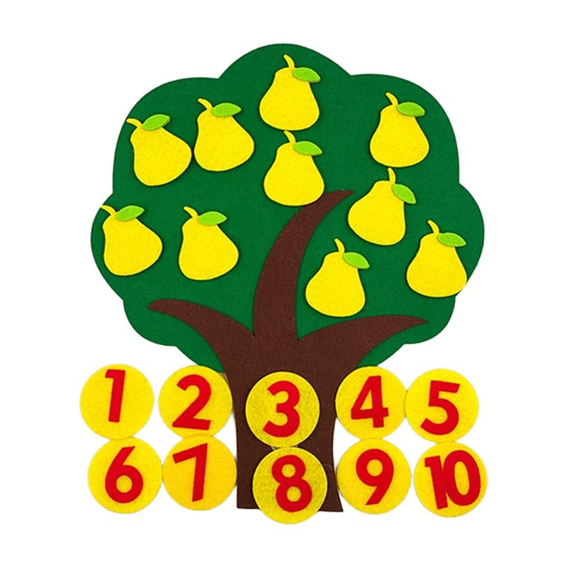 1 Set Fruit Tree Non-woven Digital Teach Puzzle Felt Apple Pear Orange Peach 4 Styles Available Early Intellectual Education ZYF