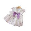 Heart Print Pet Dress with Bow, Breathable Cotton Dog Cat Clothes, Adjustable Pet Outfit with D-ring