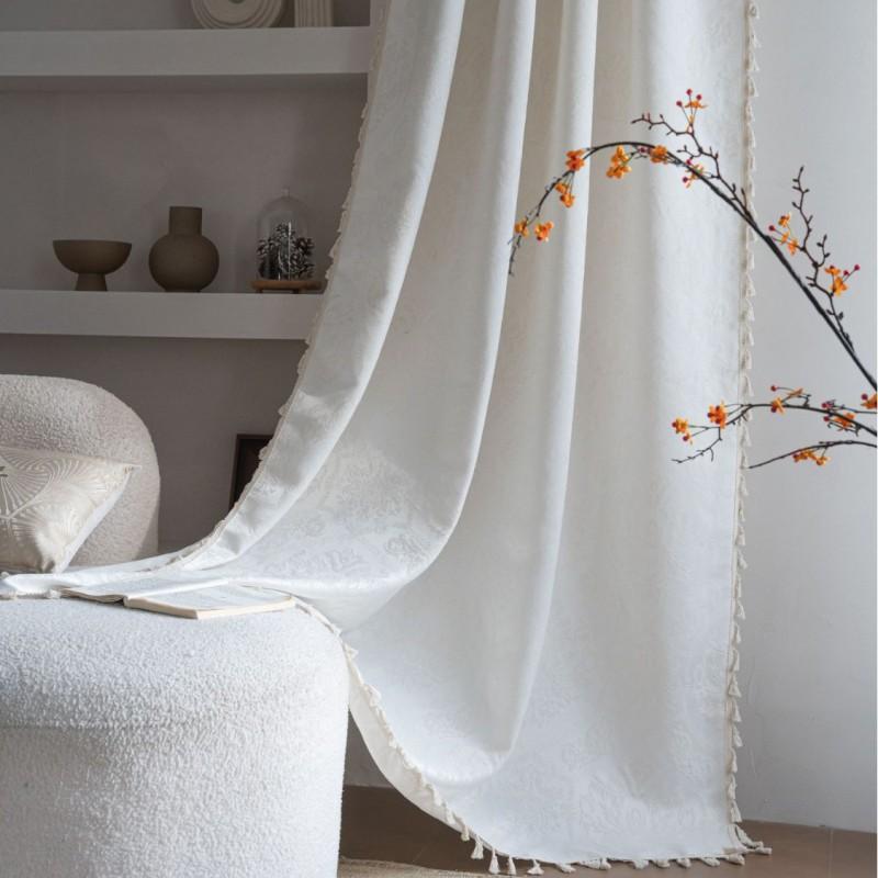 French Style Jacquard Curtains With Tassels Semi-Sheer Living Room Bedroom Balcony