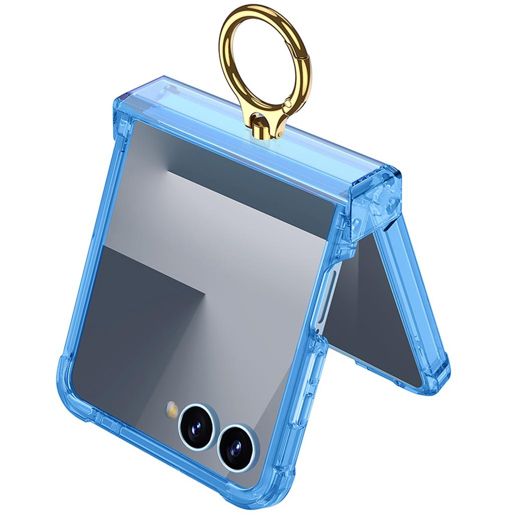 Luxury Ring Holder Armpr Hinge Protection Phone Case for Samsung Z Flip 7 6 5 Z Flip7FE Clear Shockproof Transparent Back Cover