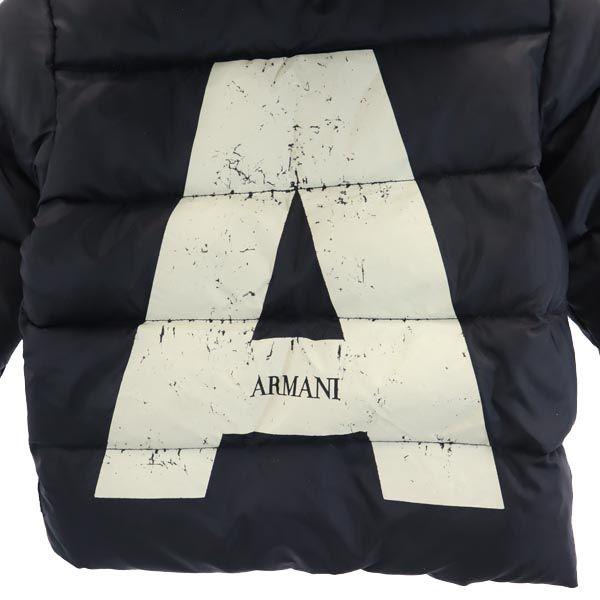 ARMANI JUNIOR Back print Long sleeve hood Down jacket 39.4" Navy system Kid's Used