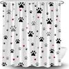 Funny Dog Paw Print Shower Curtain for Bathroom Black Grey Pet Footprints Red Hearts Creative Cute Animal Drawing Modern